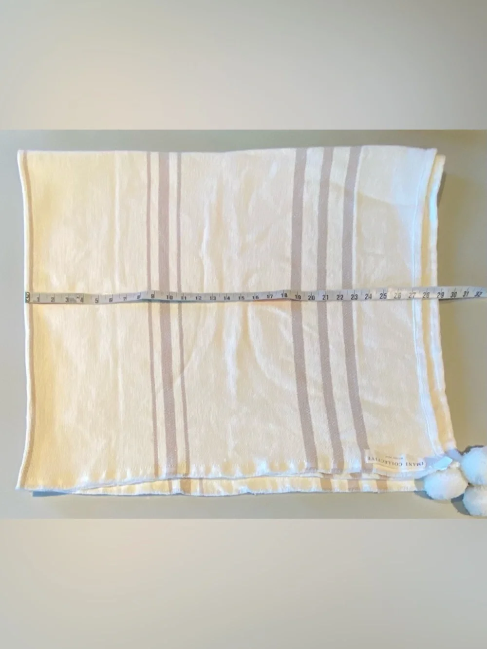 Imani Collective Artisan Made 100% Cotton Throw with Pompoms, Cream and Taupe